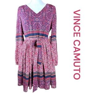 VINCE CAMUTO Mini Dress in Red and Blue Print, Size 12.